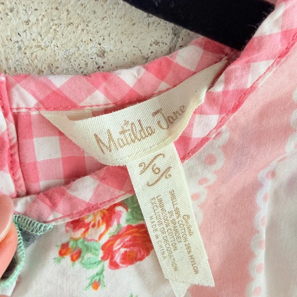 Matilda Jane Dress Floral Gingham Ruffles Pink‎ Green Girls 6